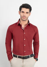 High Collar Plain Maroon Shirt - MTO