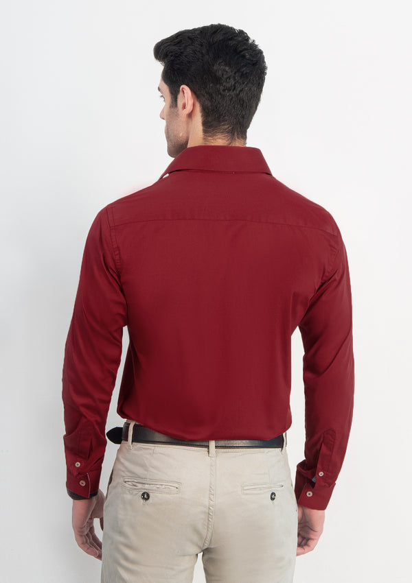 High Collar Plain Maroon Shirt - MTO