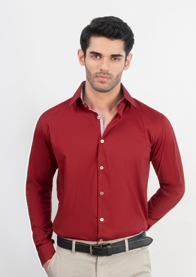 High Collar Plain Maroon Shirt - MTO