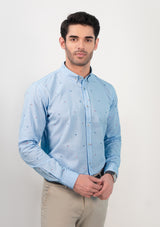 Buttoned Collar Sky Blue Printed Shirt - MTO