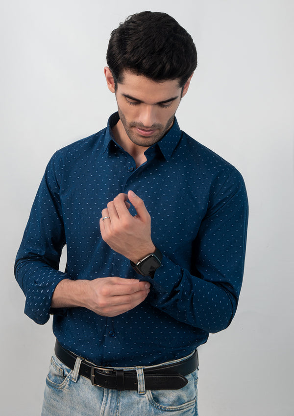 Small Collar Loyal Blue Printed Shirt - MTO