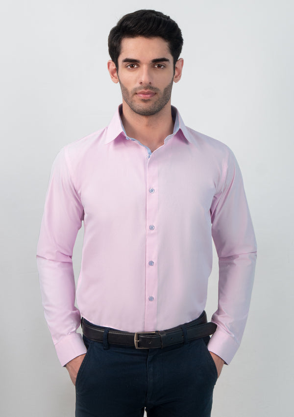 High Collar Textured Pink Shirt - MTO