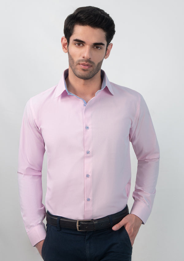 High Collar Textured Pink Shirt - MTO