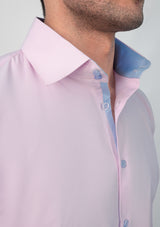 High Collar Textured Pink Shirt - MTO