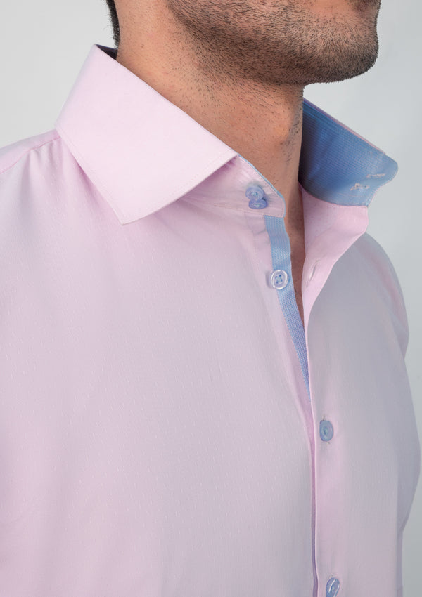 High Collar Textured Pink Shirt - MTO