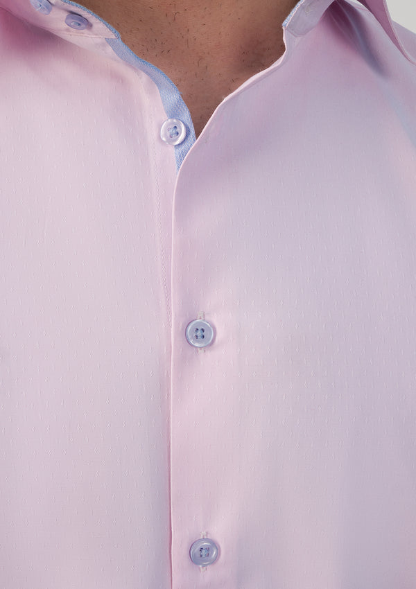 High Collar Textured Pink Shirt - MTO