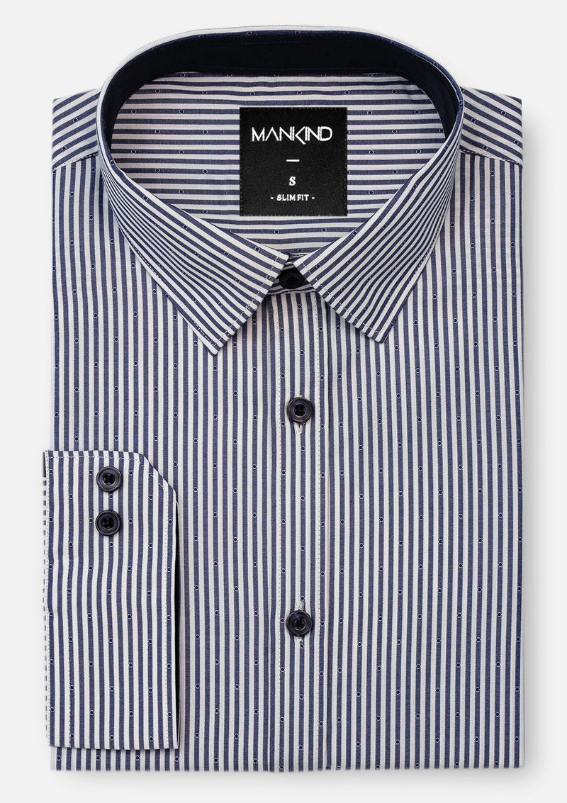 Classic White & Navy Striped Shirt - MTO