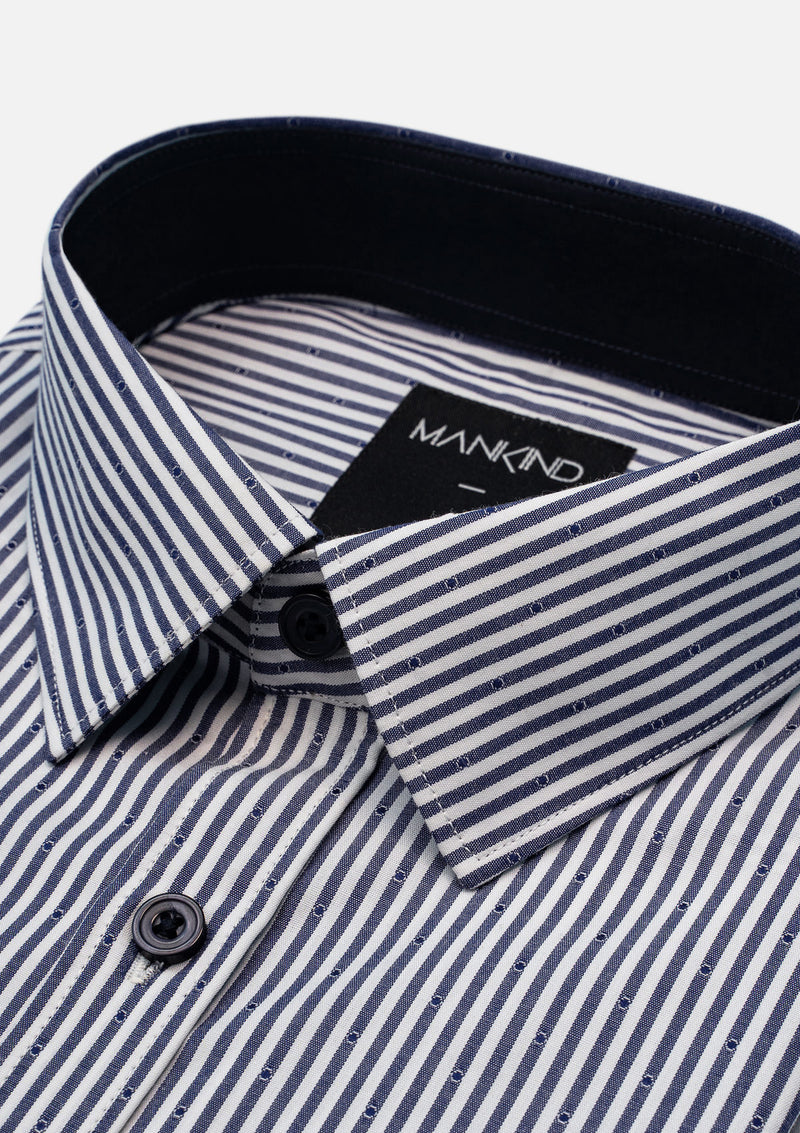 Classic White & Navy Striped Shirt - MTO