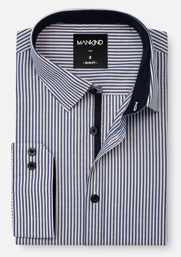 Classic White & Navy Striped Shirt - MTO