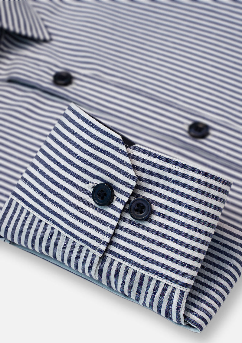 Classic White & Navy Striped Shirt - MTO