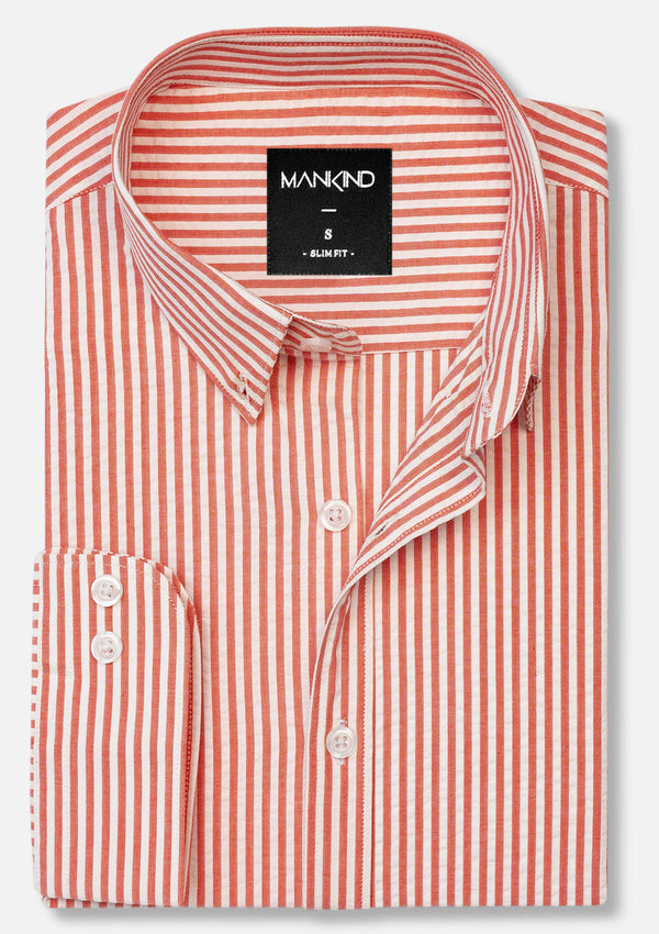 Buttoned Collar Pink & White Striped Shirt - MTO