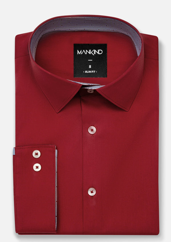 High Collar Plain Maroon Shirt - MTO