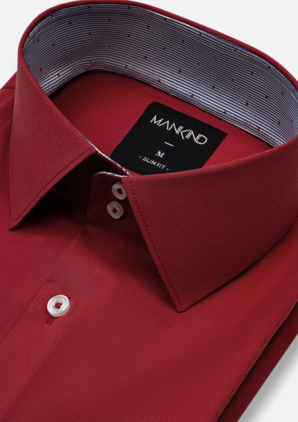 High Collar Plain Maroon Shirt - MTO