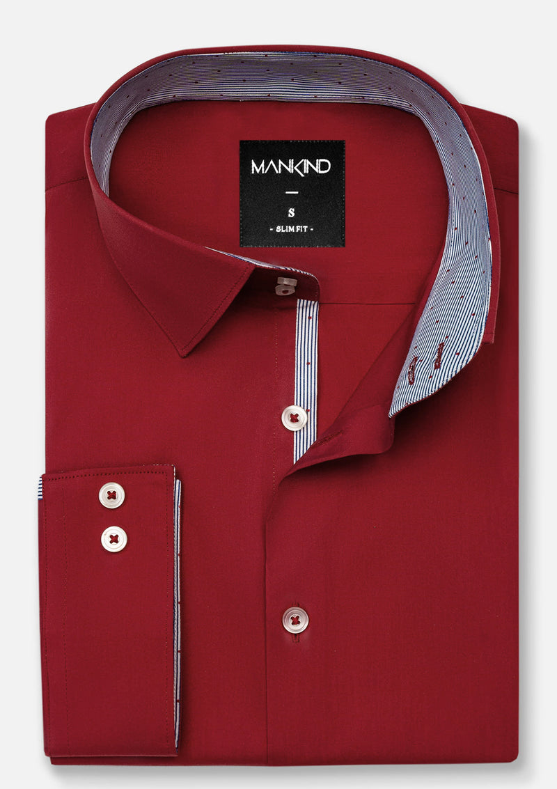 High Collar Plain Maroon Shirt - MTO