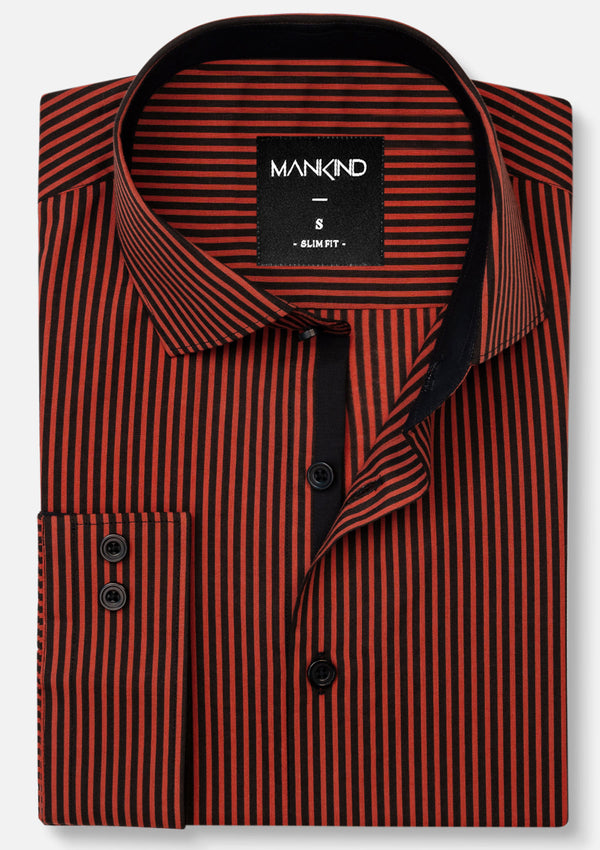 French Collar Rust & Black Striped Shirt - MTO