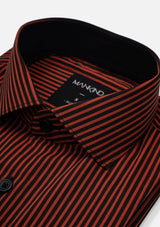 French Collar Rust & Black Striped Shirt - MTO