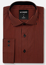 French Collar Rust & Black Striped Shirt - MTO