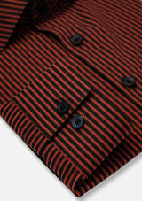 French Collar Rust & Black Striped Shirt - MTO