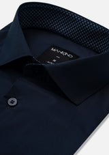 Small Collar Navy Blue Shirt - MTO