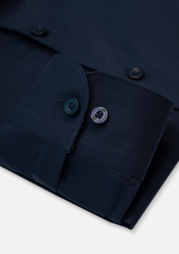 Small Collar Navy Blue Shirt - MTO