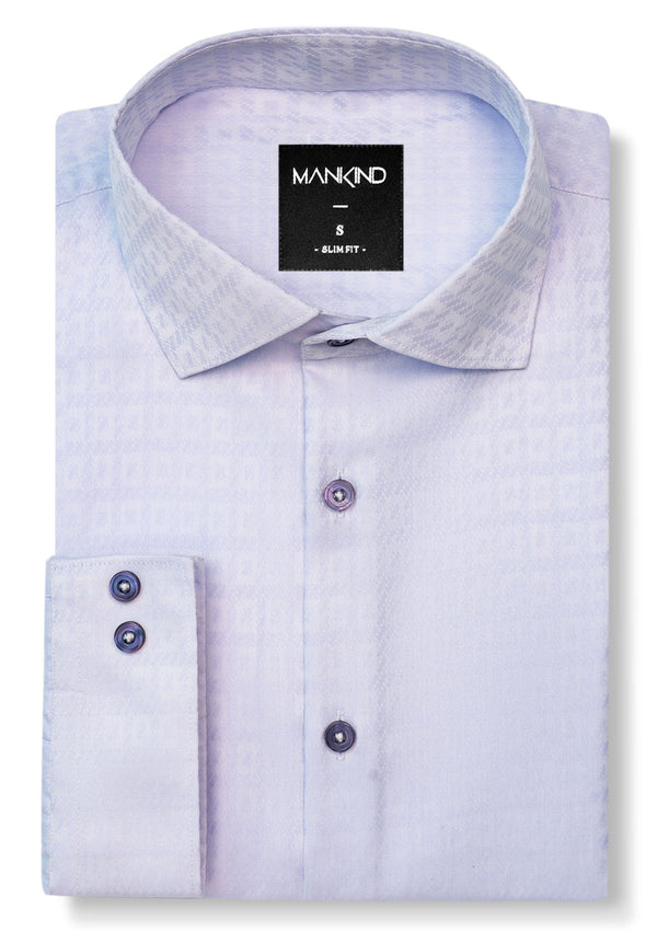 French Collar Textured Silverish White Shirt - MTO