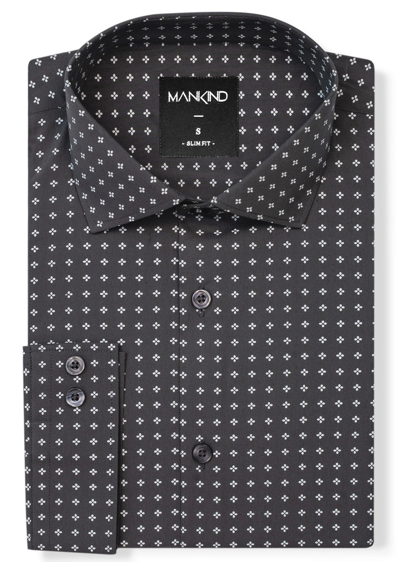 Small Collar Grey Printed Shirt - MTO