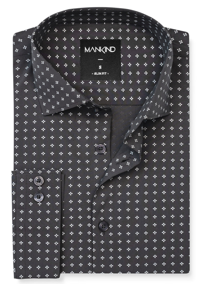 Small Collar Grey Printed Shirt - MTO