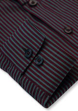 French Collar Maroon & Green Striped Shirt - MTO