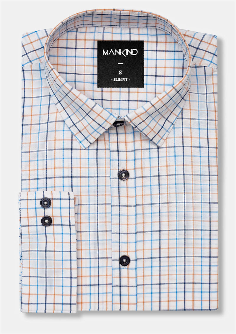 Blue & Orange & White Check Shirt - MTO