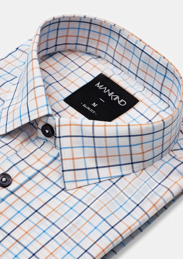 Blue & Orange & White Check Shirt - MTO