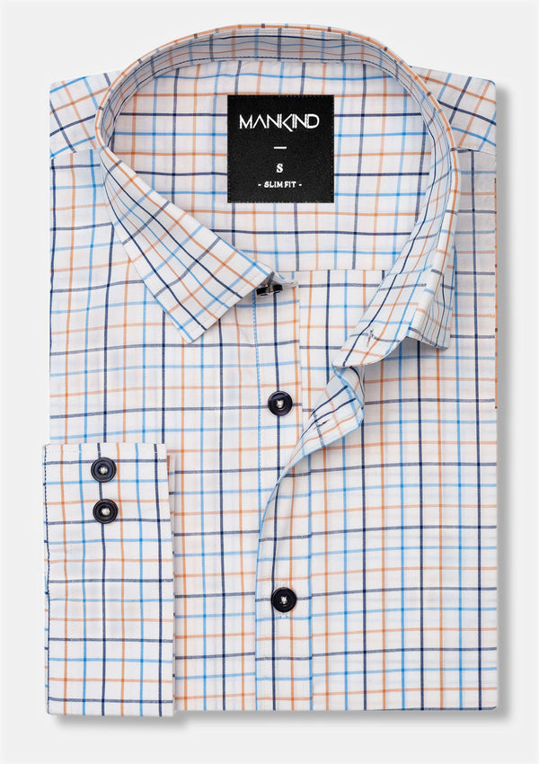 Blue & Orange & White Check Shirt - MTO