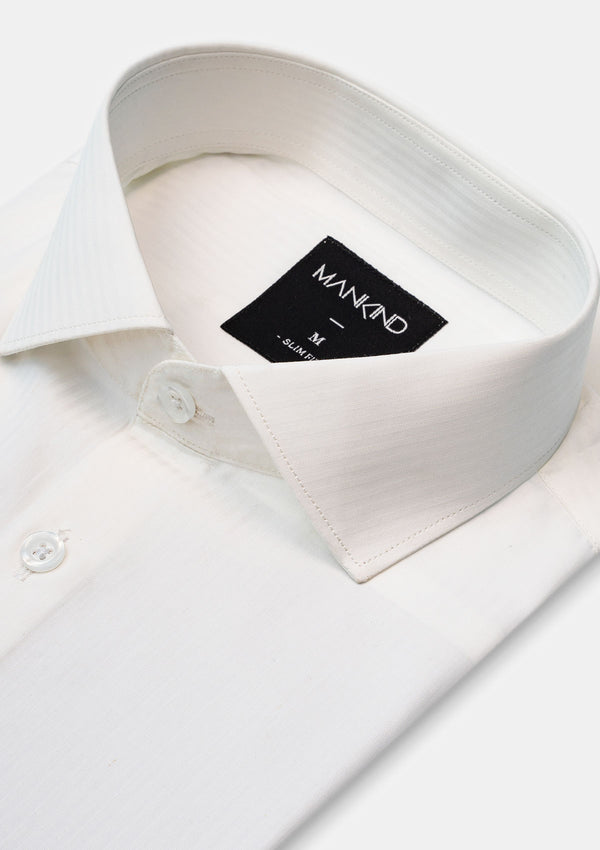 French Collar White Striped Shirt - MTO