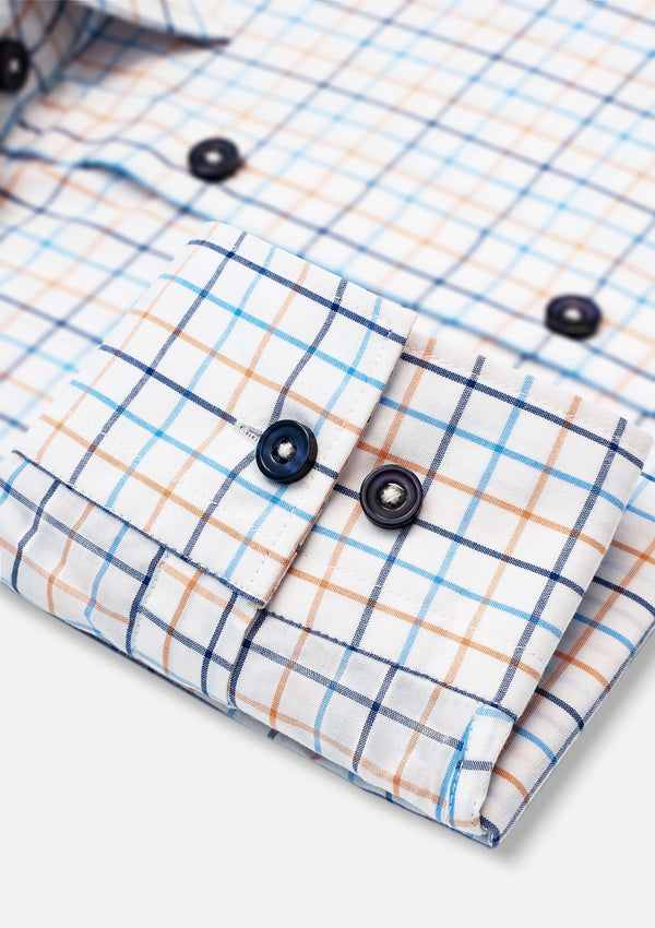 Blue & Orange & White Check Shirt - MTO