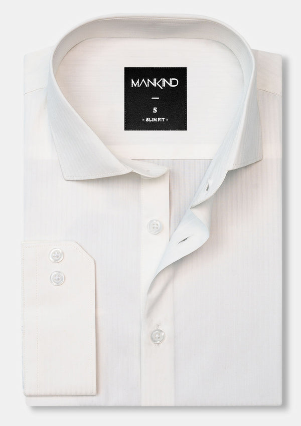 French Collar White Striped Shirt - MTO