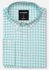 Buttoned Collar Cyan & White Check Shirt - MTO