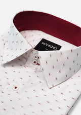 High Collar White & Maroon Printed Shirt - MTO