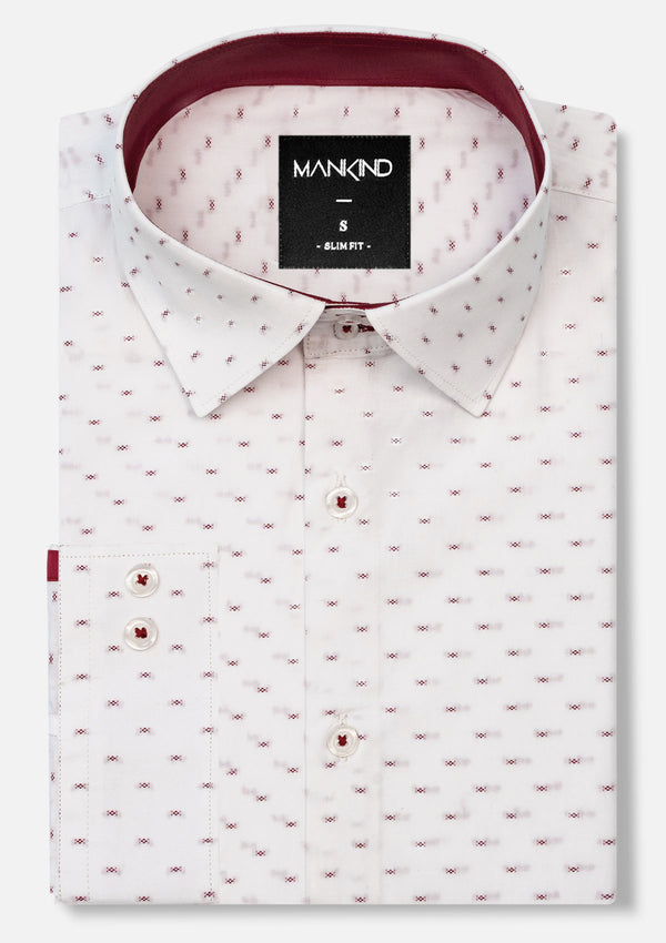 High Collar White & Maroon Printed Shirt - MTO