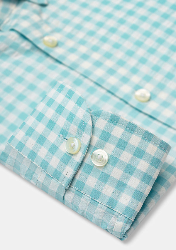 Buttoned Collar Cyan & White Check Shirt - MTO