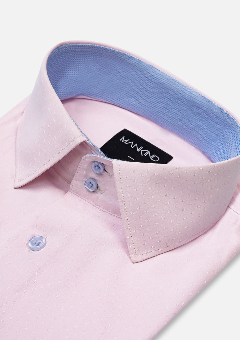 High Collar Textured Pink Shirt - MTO