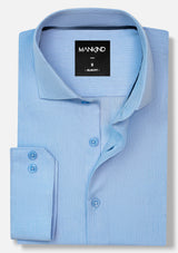 French Collar Textured Sky Blue Shirt - MTO